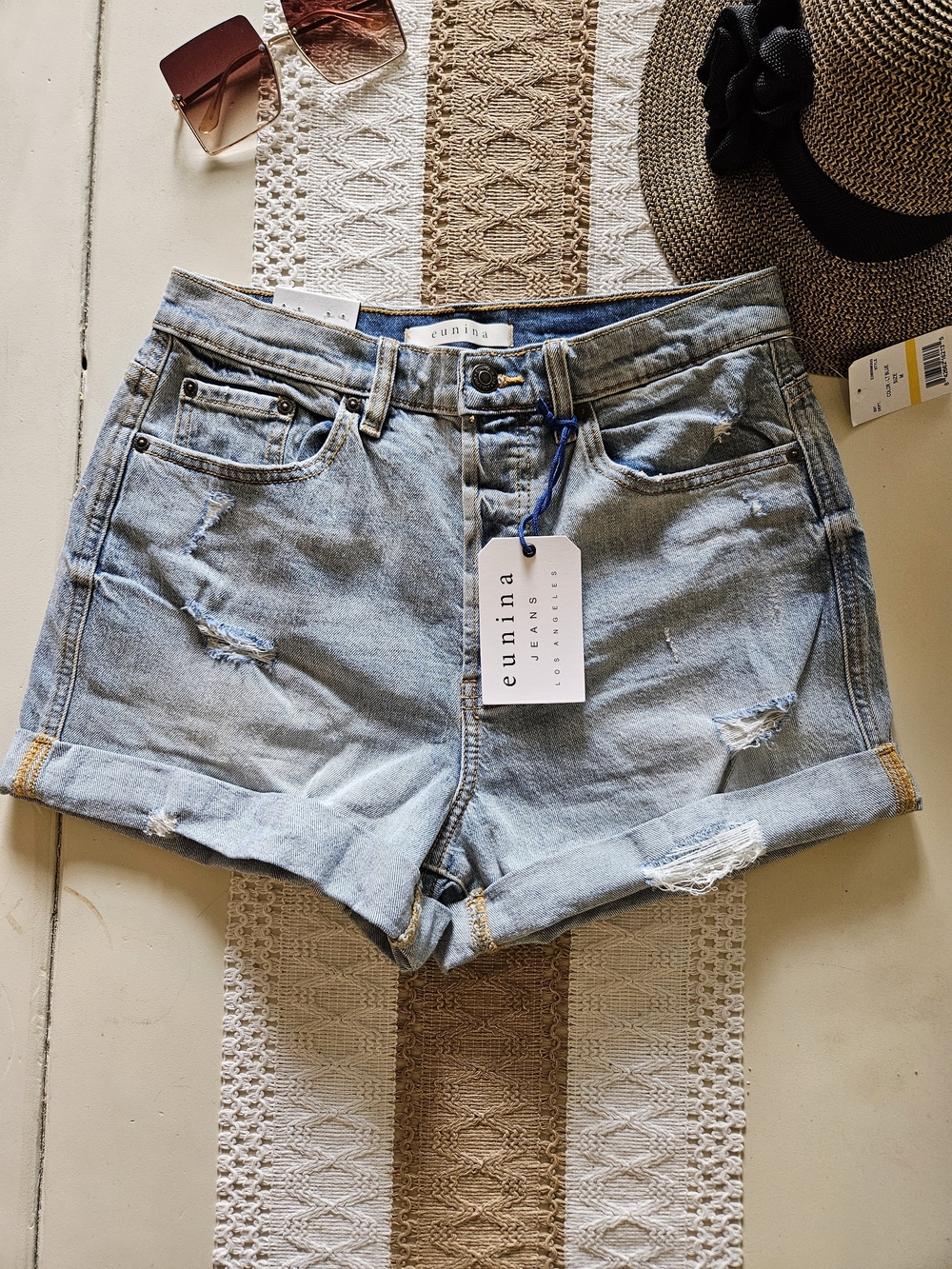 Eunina Light Blue Distressed Denim Jean Shorts Size M